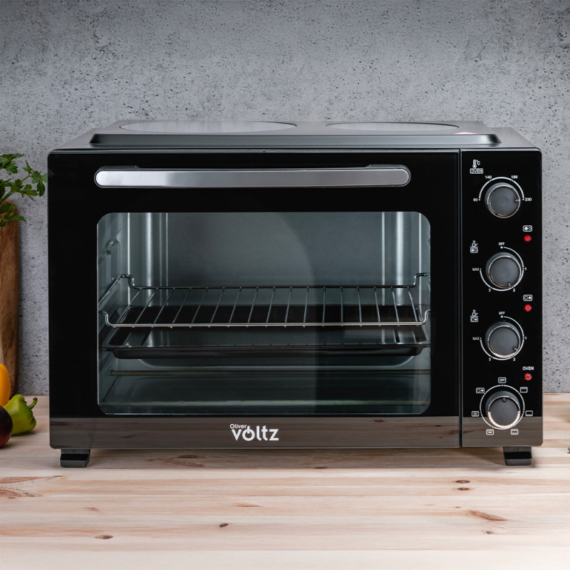 Φούρνος με κεραμική εστία Oliver Voltz OV51441E45, 4300 W, 45L, 90-230C, Ανεμιστήρας, Φωτισμός, Μαύρο