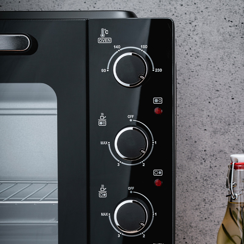 Φούρνος με κεραμική εστία Oliver Voltz OV51441E45, 4300 W, 45L, 90-230C, Ανεμιστήρας, Φωτισμός, Μαύρο