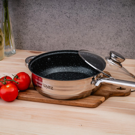 Oliver Voltz OV51210R20B Σετ κατσαρόλας και τηγανιών, 20 τεμαχίων, πολυστρωματικός πυθμένας, επαγωγή, ανοξείδωτο ατσάλι, αξεσουάρ, ασημί