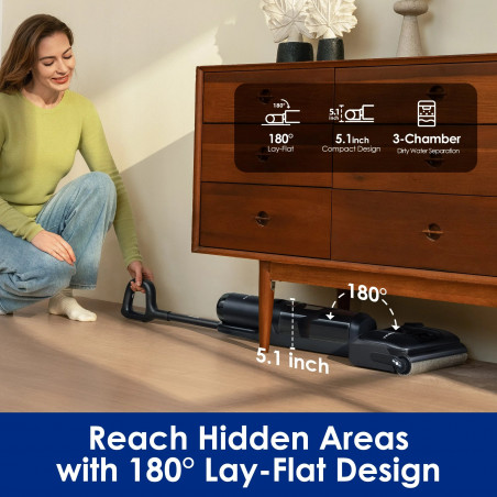 Κάθετη ηλεκτρική σκούπα Tineco Floor One S7 Stretch Ultra, 230W, 21 kPa, 0.72 l βρώμικο/1 l καθαρό, Αυτονομία 50 λεπτά, 3 λειτουργίες, σύστημα αυτοκαθαρισμού FlashDry, οθόνη LED, Μαύρο