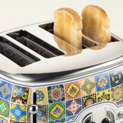 Τοστιέρα ψωμιού Ariete Positano 0156/0P, 1600W, 4 φέτες, 3 λειτουργίες, 6 στάδια, Κινητός δίσκος για ψίχουλα, Λευκό/κίτρινο