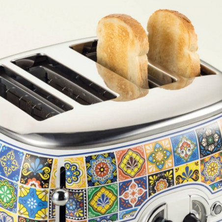 Τοστιέρα ψωμιού Ariete Positano 0156/0P, 1600W, 4 φέτες, 3 λειτουργίες, 6 στάδια, Κινητός δίσκος για ψίχουλα, Λευκό/κίτρινο