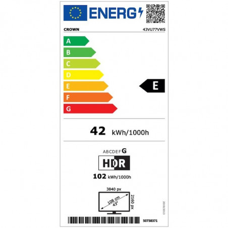 TV Crown 43VU77VWS, 43", 108 cm, UHD-4K 3840x2160, Class E, VIDAA, Wi-Fi, Μαύρο