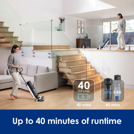 Tineco Floor One S7 Flashdry Pet ηλεκτρική σκούπα, 230W, 0.72 l βρώμικο/0.85 l καθαρό, 40 λεπτά αυτονομία, 4 λειτουργίες, σύστημα αυτοκαθαρισμού FlashDry, οθόνη LED, Μαύρο