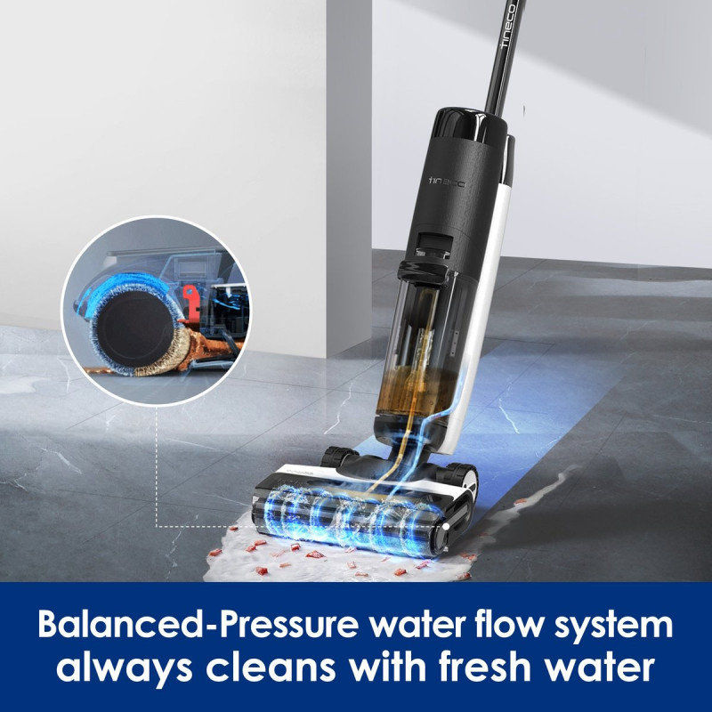 Tineco Floor One S7 Flashdry Pet ηλεκτρική σκούπα, 230W, 0.72 l βρώμικο/0.85 l καθαρό, 40 λεπτά αυτονομία, 4 λειτουργίες, σύστημα αυτοκαθαρισμού FlashDry, οθόνη LED, Μαύρο