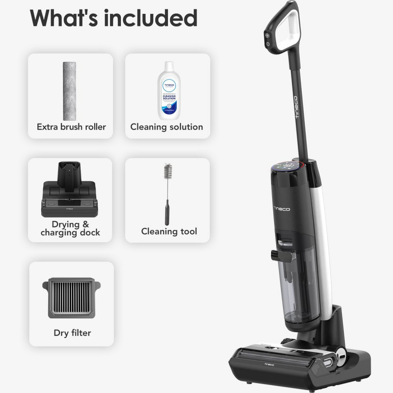 Tineco Floor One S7 Flashdry Pet ηλεκτρική σκούπα, 230W, 0.72 l βρώμικο/0.85 l καθαρό, 40 λεπτά αυτονομία, 4 λειτουργίες, σύστημα αυτοκαθαρισμού FlashDry, οθόνη LED, Μαύρο