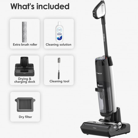 Tineco Floor One S7 Flashdry Pet ηλεκτρική σκούπα, 230W, 0.72 l βρώμικο/0.85 l καθαρό, 40 λεπτά αυτονομία, 4 λειτουργίες, σύστημα αυτοκαθαρισμού FlashDry, οθόνη LED, Μαύρο