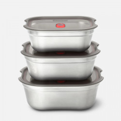 Σετ 3 τεμαχίων Black+Blum Meal Prep FBSS-BX-PACK1, 0,6/0,9/1,2 l, ορθογώνιο, κατάλληλο για φούρνο, χωρίς BPA, ανοξείδωτο ατσάλι, γκρι