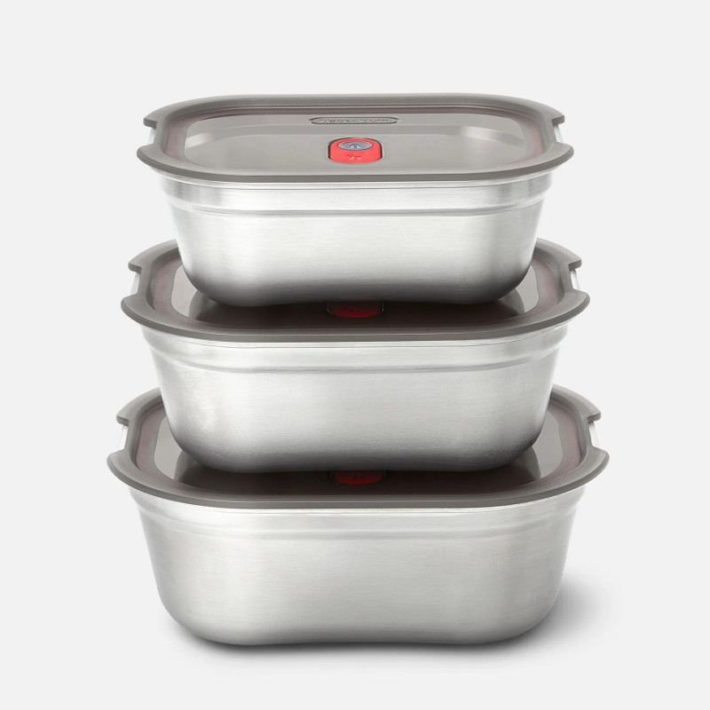 Σετ 3 τεμαχίων Black+Blum Meal Prep FBSS-BX-PACK1, 0,6/0,9/1,2 l, ορθογώνιο, κατάλληλο για φούρνο, χωρίς BPA, ανοξείδωτο ατσάλι, γκρι