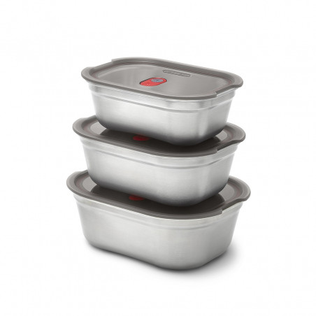 Σετ 3 τεμαχίων Black+Blum Meal Prep FBSS-BX-PACK1, 0,6/0,9/1,2 l, ορθογώνιο, κατάλληλο για φούρνο, χωρίς BPA, ανοξείδωτο ατσάλι, γκρι