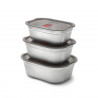 Σετ 3 τεμαχίων Black+Blum Meal Prep FBSS-BX-PACK1, 0,6/0,9/1,2 l, ορθογώνιο, κατάλληλο για φούρνο, χωρίς BPA, ανοξείδωτο ατσάλι, γκρι