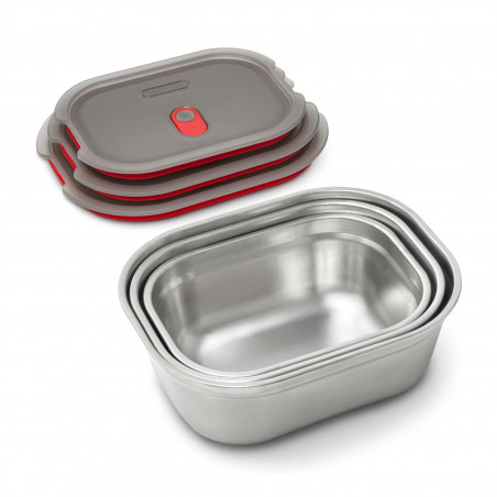 Σετ 3 τεμαχίων Black+Blum Meal Prep FBSS-BX-PACK1, 0,6/0,9/1,2 l, ορθογώνιο, κατάλληλο για φούρνο, χωρίς BPA, ανοξείδωτο ατσάλι, γκρι