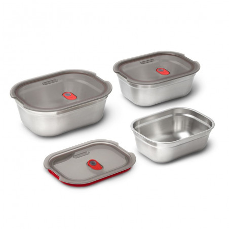 Σετ 3 τεμαχίων Black+Blum Meal Prep FBSS-BX-PACK1, 0,6/0,9/1,2 l, ορθογώνιο, κατάλληλο για φούρνο, χωρίς BPA, ανοξείδωτο ατσάλι, γκρι