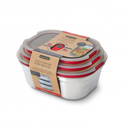 Σετ 3 τεμαχίων Black+Blum Meal Prep FBSS-BX-PACK1, 0,6/0,9/1,2 l, ορθογώνιο, κατάλληλο για φούρνο, χωρίς BPA, ανοξείδωτο ατσάλι, γκρι