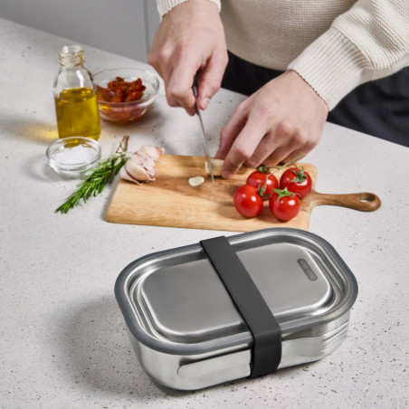 Κουτί φαγητού Black+Blum BAM-SS-L018, 1 l, ορθογώνιο, ασφαλές για φούρνο, χωρίς BPA, ανοξείδωτο ατσάλι, γκρι
