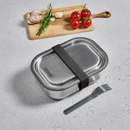 Κουτί φαγητού Black+Blum BAM-SS-L018, 1 l, ορθογώνιο, ασφαλές για φούρνο, χωρίς BPA, ανοξείδωτο ατσάλι, γκρι