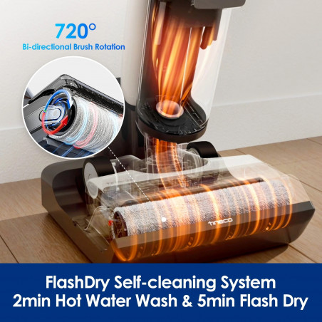 Κάθετη ηλεκτρική σκούπα Tineco Floor One S6 Flashdry Pet FW144000DE, 220W, 0,7 l βρώμικο/0,8 l καθαρό/0,8 l σκόνη, Αυτονομία 35 λεπτά, αισθητήρας iLoop, τεχνολογία MHCBS, 130 m2, Μαύρο