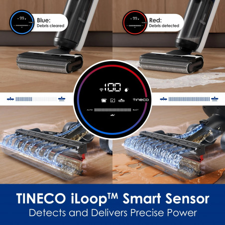 Κάθετη ηλεκτρική σκούπα Tineco Floor One S6 Flashdry Pet FW144000DE, 220W, 0,7 l βρώμικο/0,8 l καθαρό/0,8 l σκόνη, Αυτονομία 35 λεπτά, αισθητήρας iLoop, τεχνολογία MHCBS, 130 m2, Μαύρο