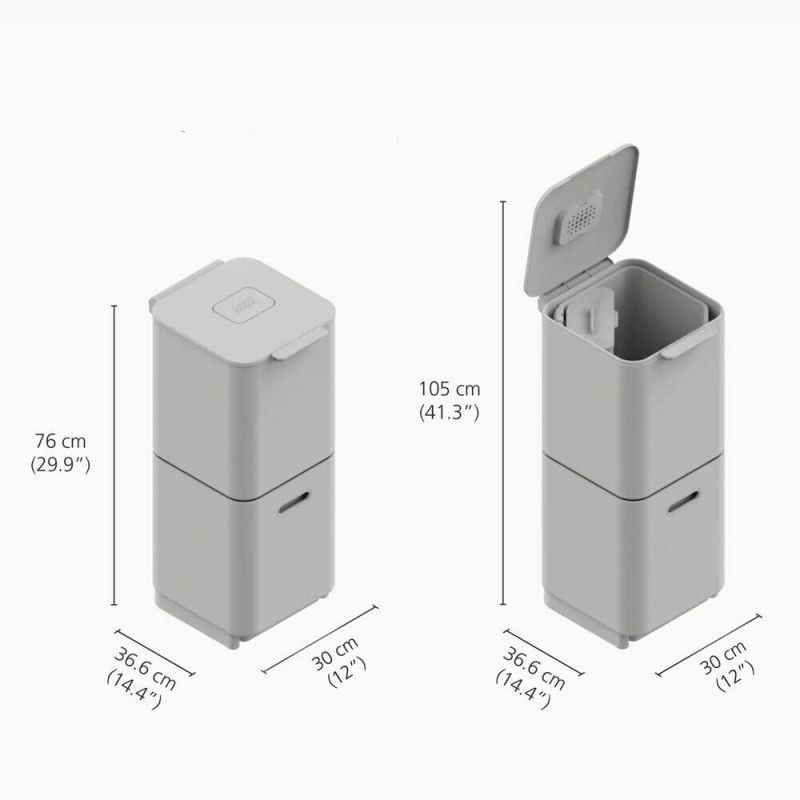 3σε1 Joseph Joseph Totem Compact 30064, 2x20 l, Δοχείο απορριμμάτων 3 l, Κάθετος σχεδιασμός, Ανταλλάξιμα φίλτρα με ενεργό άνθρακα, Μπεζ