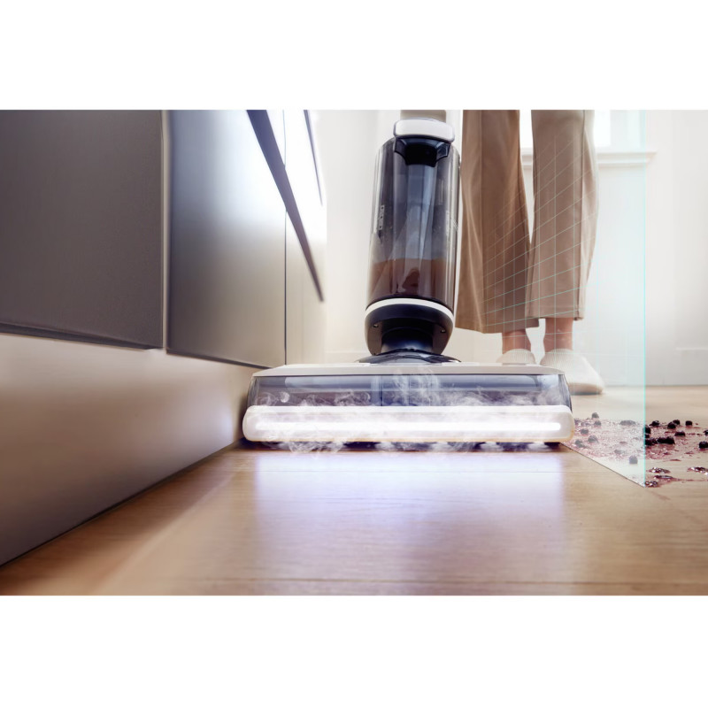 Κάθετη ηλεκτρική σκούπα Tineco Floor One S7 Steam Plus 4B1, 240W, Στεγνό/Υγρό, 0,7 l βρώμικο/0,8 l καθαρό, οθόνη LED και φωτισμός, Ατμός + στέγνωμα, Λευκό/μαύρο