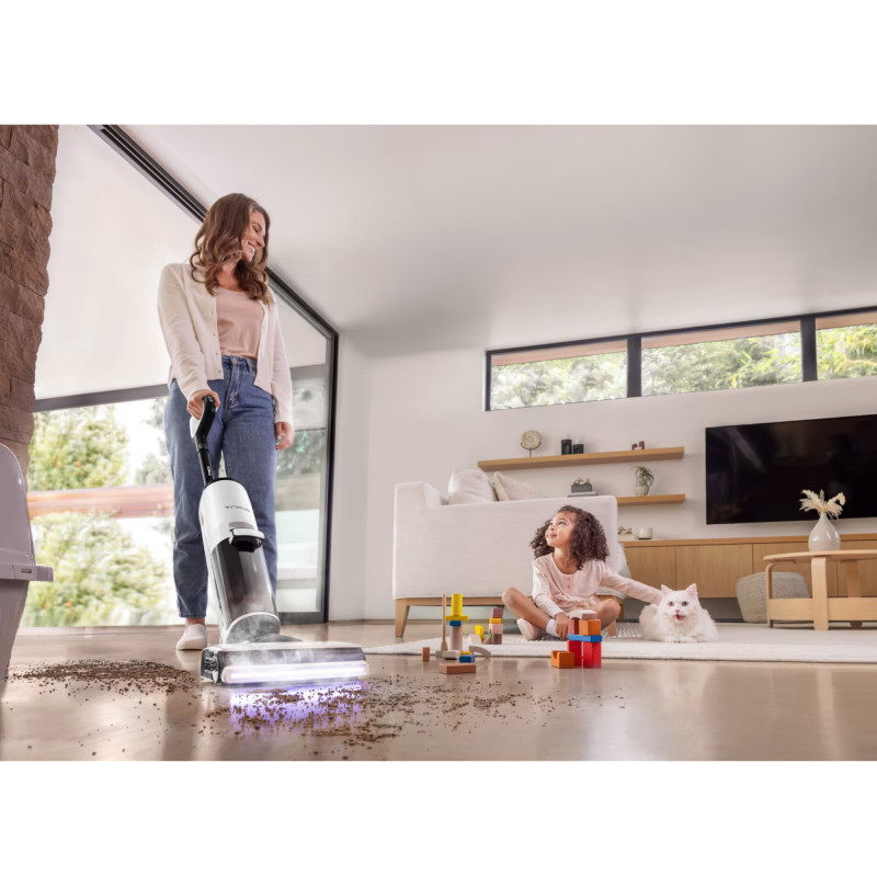 Κάθετη ηλεκτρική σκούπα Tineco Floor One S7 Steam Plus 4B1, 240W, Στεγνό/Υγρό, 0,7 l βρώμικο/0,8 l καθαρό, οθόνη LED και φωτισμός, Ατμός + στέγνωμα, Λευκό/μαύρο