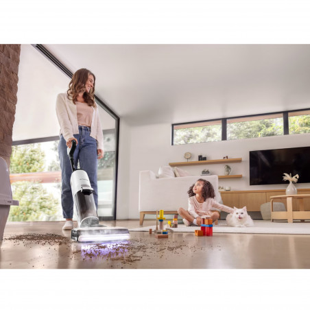 Κάθετη ηλεκτρική σκούπα Tineco Floor One S7 Steam Plus 4B1, 240W, Στεγνό/Υγρό, 0,7 l βρώμικο/0,8 l καθαρό, οθόνη LED και φωτισμός, Ατμός + στέγνωμα, Λευκό/μαύρο