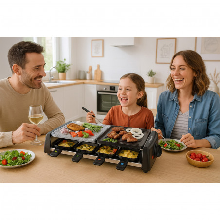 Techwood TRGP-896 σχάρα raclette, 1200W, Θερμοστάτης, 8 μίνι raclette, Διπλή προστασία, Μαύρο