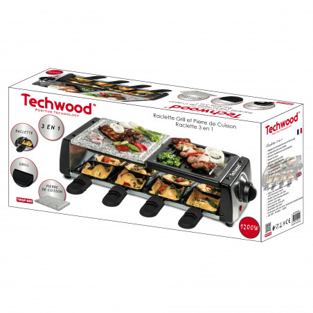 Techwood TRGP-896 σχάρα raclette, 1200W, Θερμοστάτης, 8 μίνι raclette, Διπλή προστασία, Μαύρο