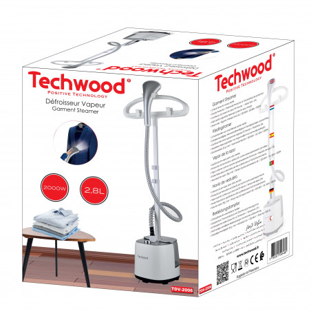Σίδερο ατμού Techwood TDV-2006, 2000W, 2.8 l, 30 g/min, 90 λεπτά, Θερμική προστασία, 2 ρυθμίσεις, Λευκό