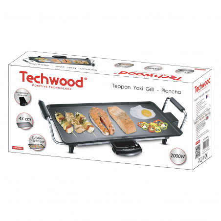 Techwood TTP-2343, 2000W, 43x23 cm, Αντικολλητική επίστρωση, Θερμοστάτης, Μαύρο