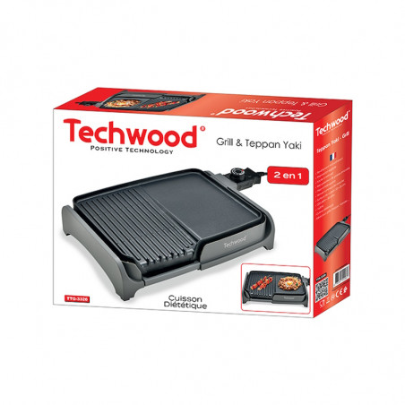 Techwood TTG-3326/2, 1600W, 33x26 cm, Αντικολλητική επίστρωση, Θερμοστάτης, Μαύρο