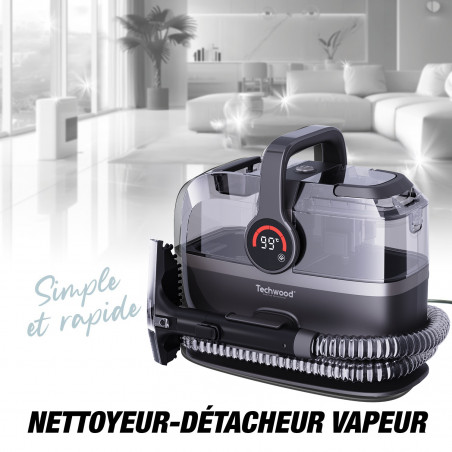 Techwood TAN-7066V Πολυλειτουργικός ατμοκαθαριστής και ηλεκτρική σκούπα, 600/800W, δεξαμενή καθαρού και άχρηστου νερού, 3 λειτουργίες, ψηφιακή οθόνη, σκούρο γκρι