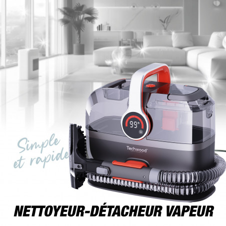 Techwood TAN-7055V Πολυλειτουργικός ατμοκαθαριστής και ηλεκτρική σκούπα, 600/800W, δεξαμενή καθαρού και άχρηστου νερού, 3 λειτουργίες, ψηφιακή οθόνη, σκούρο γκρι/πορτοκαλί
