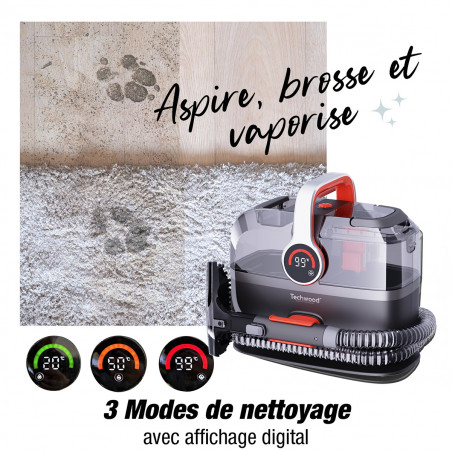 Techwood TAN-7055V Πολυλειτουργικός ατμοκαθαριστής και ηλεκτρική σκούπα, 600/800W, δεξαμενή καθαρού και άχρηστου νερού, 3 λειτουργίες, ψηφιακή οθόνη, σκούρο γκρι/πορτοκαλί