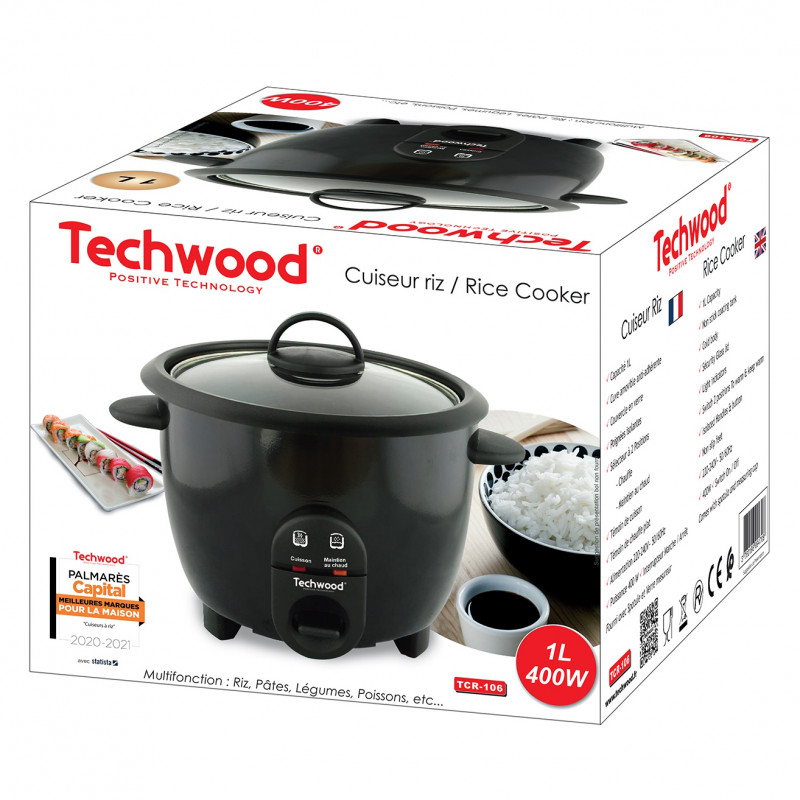 Κουζίνα ρυζιού Techwood TCR-106, 400W, 1 l, συντήρηση θερμότητας, Μαύρο