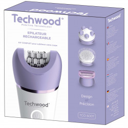 Αποτριχωτική μηχανή Techwood TCO-6007, 2 ταχύτητες, φως LED, 2 ώρες αυτονομία, USB-C, IPX7, Λευκό/Μωβ