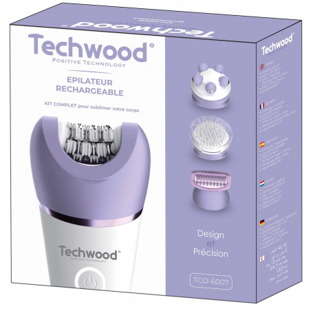 Αποτριχωτική μηχανή Techwood TCO-6007, 2 ταχύτητες, φως LED, 2 ώρες αυτονομία, USB-C, IPX7, Λευκό/Μωβ