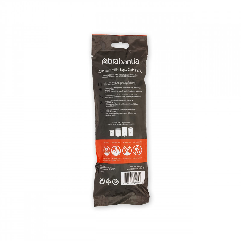 Brabantia PerfectFit σακούλες απορριμμάτων 647034, μέγεθος B, 5-7 l, 20 τεμάχια, λευκό