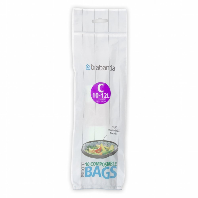Σακούλες απορριμμάτων Brabantia PerfectFit 647031, μέγεθος C, 10-12 l, 10 τεμάχια, βιοδιασπώμενες, πράσινες