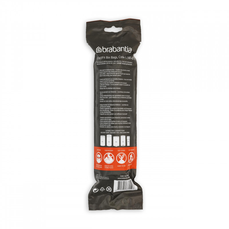 Σακούλες απορριμμάτων Brabantia PerfectFit FlatBack+/Touch 647036, μέγεθος L, 40-45 l, 10 τεμάχια, λευκό