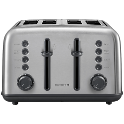 Τοστιέρα ψωμιού BUYDEEM DT640E, 1800W, 4 υποδοχές, 7 αυτόματα προγράμματα, 7 επίπεδα φρυγανίσματος, ενδεικτικές λυχνίες LED, δίσκοι ψίχας, High pop-up, Inox