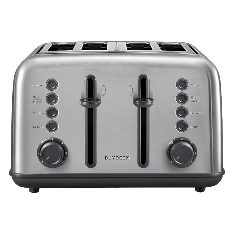 Τοστιέρα ψωμιού BUYDEEM DT640E, 1800W, 4 υποδοχές, 7 αυτόματα προγράμματα, 7 επίπεδα φρυγανίσματος, ενδεικτικές λυχνίες LED, δίσκοι ψίχας, High pop-up, Inox