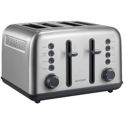 Τοστιέρα ψωμιού BUYDEEM DT640E, 1800W, 4 υποδοχές, 7 αυτόματα προγράμματα, 7 επίπεδα φρυγανίσματος, ενδεικτικές λυχνίες LED, δίσκοι ψίχας, High pop-up, Inox
