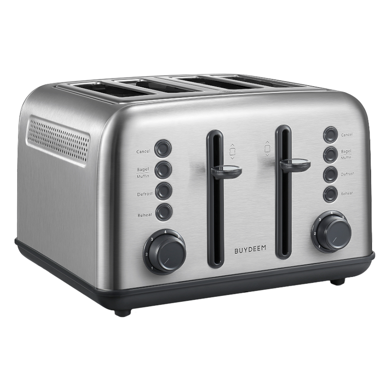 Τοστιέρα ψωμιού BUYDEEM DT640E, 1800W, 4 υποδοχές, 7 αυτόματα προγράμματα, 7 επίπεδα φρυγανίσματος, ενδεικτικές λυχνίες LED, δίσκοι ψίχας, High pop-up, Inox