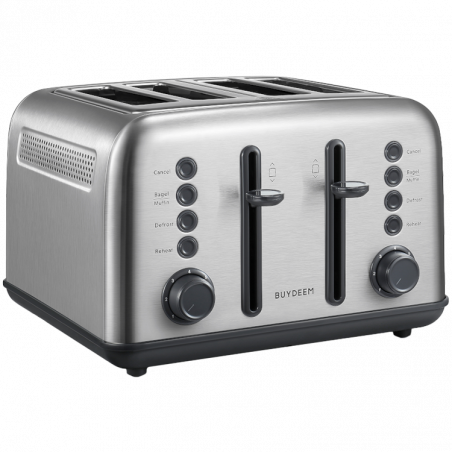 Τοστιέρα ψωμιού BUYDEEM DT640E, 1800W, 4 υποδοχές, 7 αυτόματα προγράμματα, 7 επίπεδα φρυγανίσματος, ενδεικτικές λυχνίες LED, δίσκοι ψίχας, High pop-up, Inox