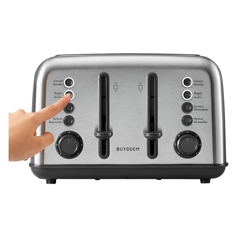 Τοστιέρα ψωμιού BUYDEEM DT640E, 1800W, 4 υποδοχές, 7 αυτόματα προγράμματα, 7 επίπεδα φρυγανίσματος, ενδεικτικές λυχνίες LED, δίσκοι ψίχας, High pop-up, Inox