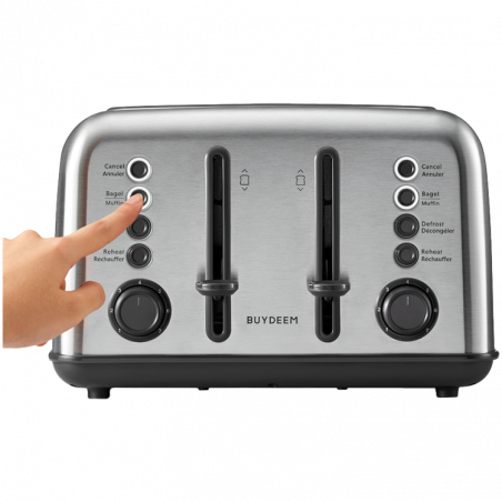 Τοστιέρα ψωμιού BUYDEEM DT640E, 1800W, 4 υποδοχές, 7 αυτόματα προγράμματα, 7 επίπεδα φρυγανίσματος, ενδεικτικές λυχνίες LED, δίσκοι ψίχας, High pop-up, Inox