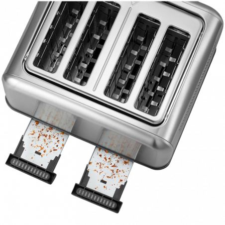 Τοστιέρα ψωμιού BUYDEEM DT640E, 1800W, 4 υποδοχές, 7 αυτόματα προγράμματα, 7 επίπεδα φρυγανίσματος, ενδεικτικές λυχνίες LED, δίσκοι ψίχας, High pop-up, Inox