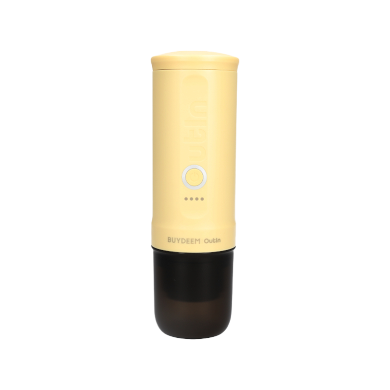 Φορητή μηχανή espresso BUYDEEM Nano OTEM-01, 7500 mAh, 20 bar, 50 ml, 12/24V, φόρτιση USB και Type-C, έδαφος + κάψουλες, κίτρινο