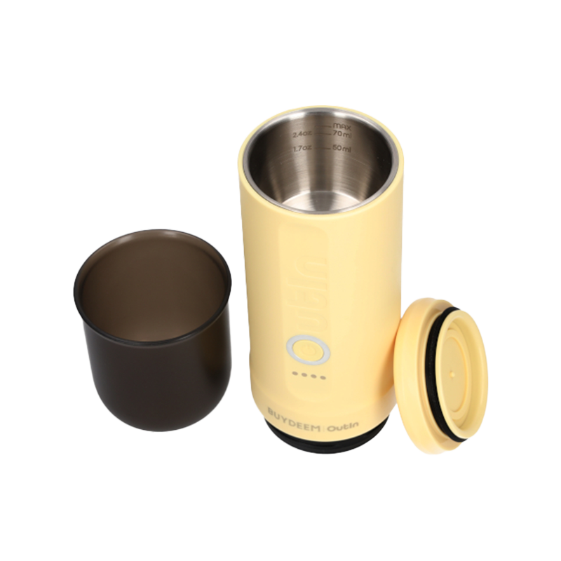 Φορητή μηχανή espresso BUYDEEM Nano OTEM-01, 7500 mAh, 20 bar, 50 ml, 12/24V, φόρτιση USB και Type-C, έδαφος + κάψουλες, κίτρινο
